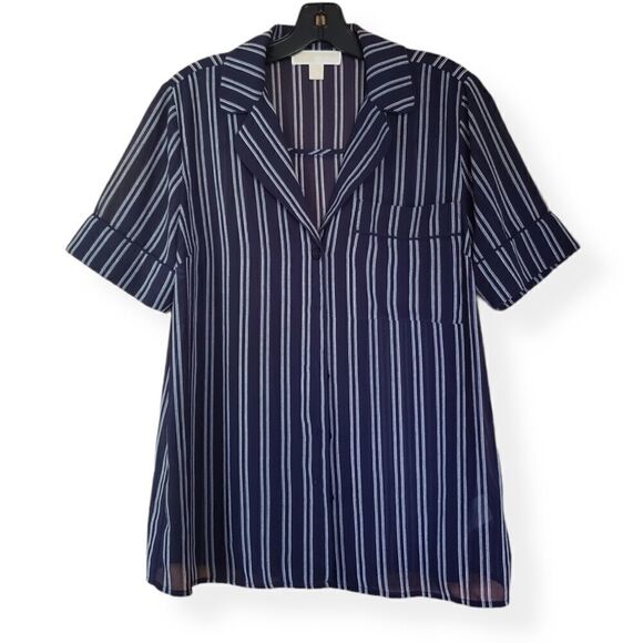 Michael Kors Pajama Style Button Up Front Shirt Medium Casual Chic - Picture 2 of 7